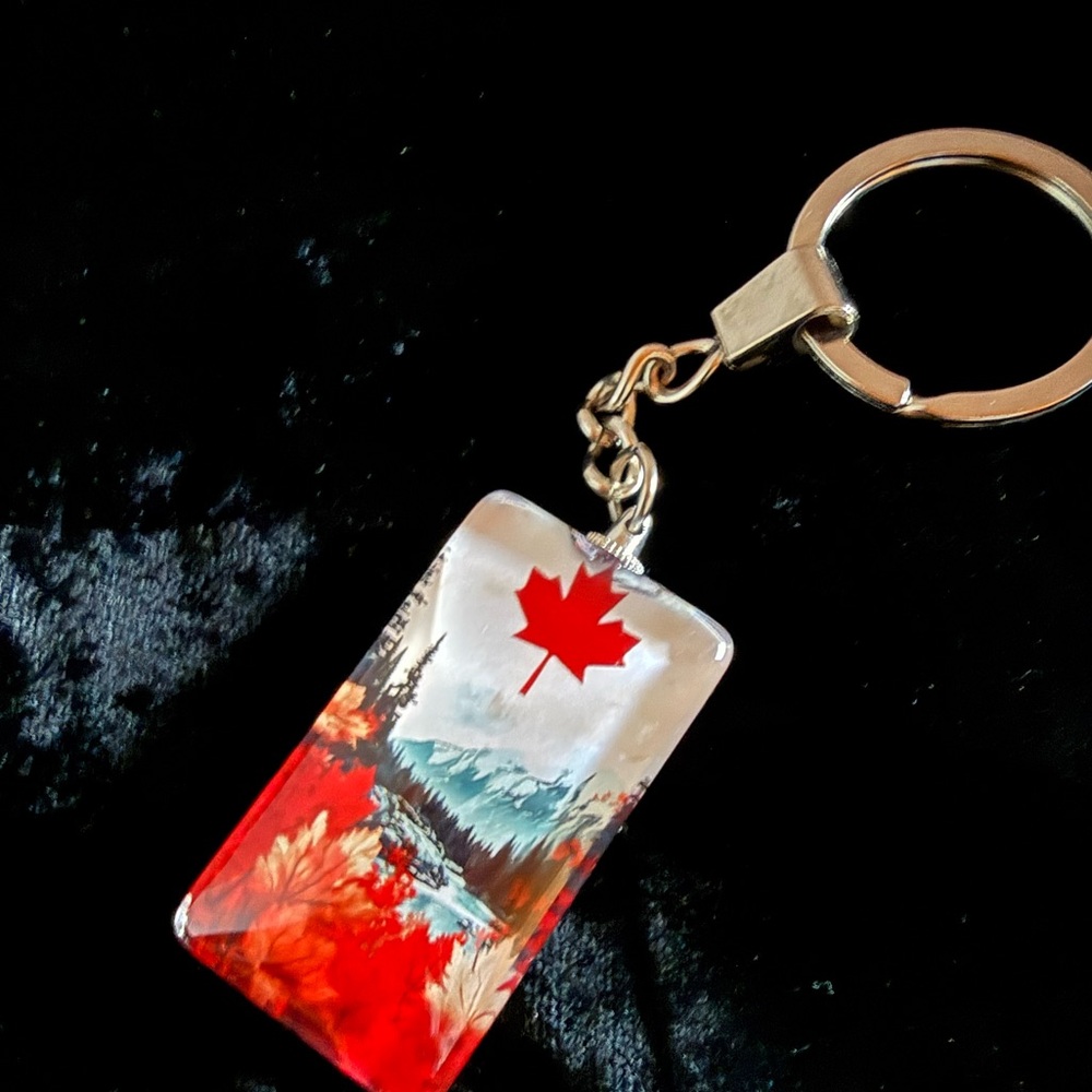 Maple Leaf Keychain with Scenic Design from New Brunswick, Canada
